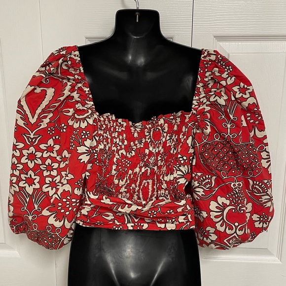 Rhode Floral Iris Crop Top Red Floral Print Womans Size Large - Picture 6 of 8